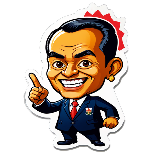 Stiker Lucu Karikatur RI 36 dengan Simbol Kepemimpinan dan Pemerintahan