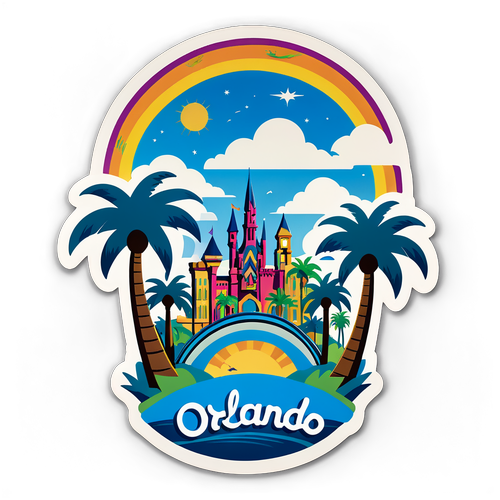 Paysage d'Orlando avec ses parcs à thème emblématiques et ses palmiers sous un ciel bleu