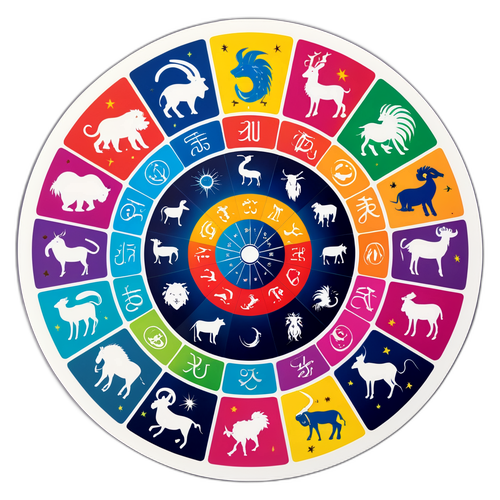 Nhãn dán cung hoàng đạo với vòng tròn các dấu hiệu cung hoàng đạo