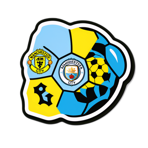 Sticker ng Manchester City at Borussia Dortmund na Nakakabit sa Soccer Ball