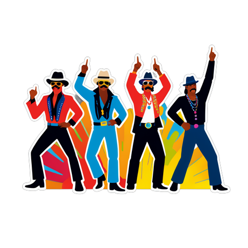 Ilustração Colorida dos Village People Dançando 'YMCA'