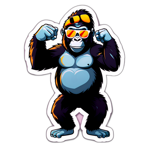 Autocollant drôle d'un gorille portant des lunettes de soleil, dansant