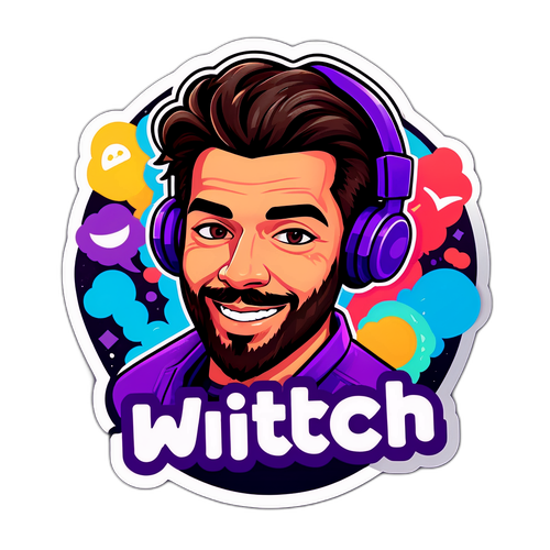 Kolorowy sticker z popularnym streamerem Twitcha