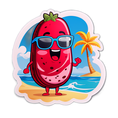 Sticker del bresaola cartone in spiaggia