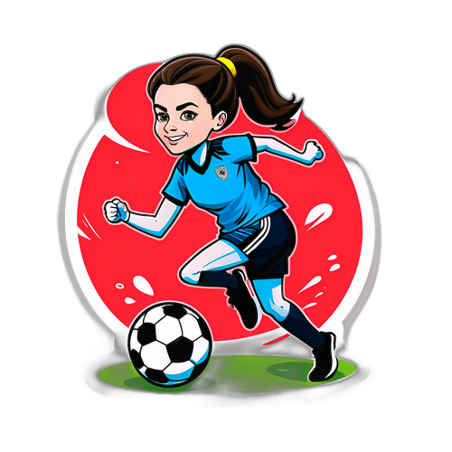 Sjov karikatur af Alisha Lehmann driblende en fodbold