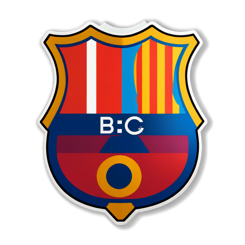 Nhãn dán logo Barcelona trên nền xanh đỏ