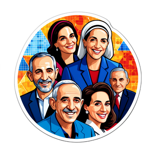 מדבקה של אישים ישראליים מפורסמים