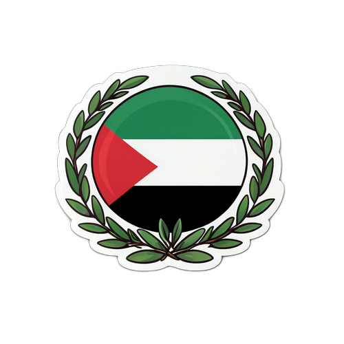 Stiker Bendera Palestina dengan Ranting Zaitun