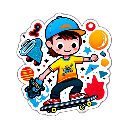 Sticker Divertente di Luke Littler con Hobby di Skateboard e Arte