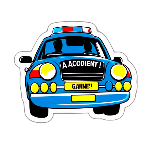 Sticker van een vriendelijke politieauto met 'Accident Ganshoren'