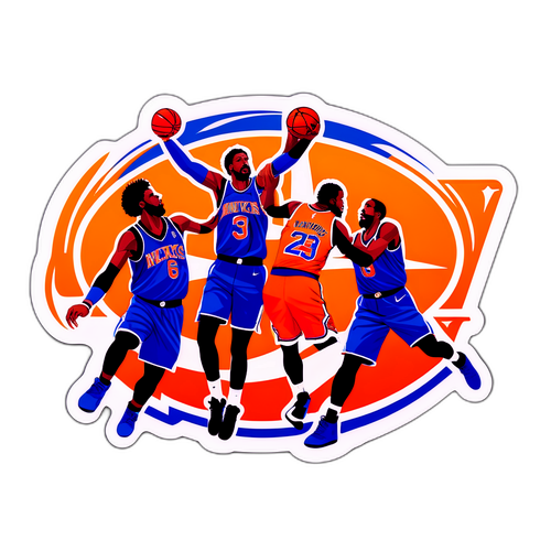 Isang Sporty na Sticker ng Dramatic Moment ng Labanan ng Knicks at Mavericks