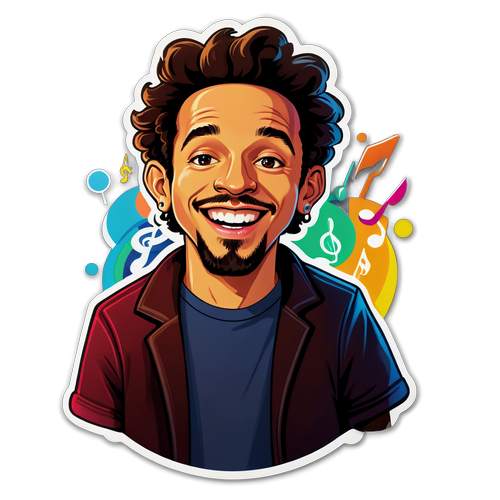 Colorful Musical Sticker Featuring a Joyful Character