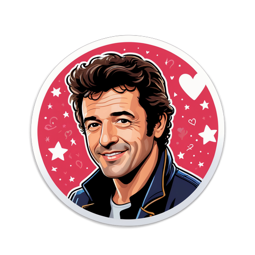 Portrait chaleureux de Patrick Bruel avec cœurs et étoiles