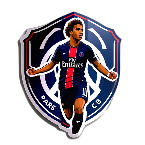 Sticker PSG với hình ngôi sao bóng đá và logo câu lạc bộ