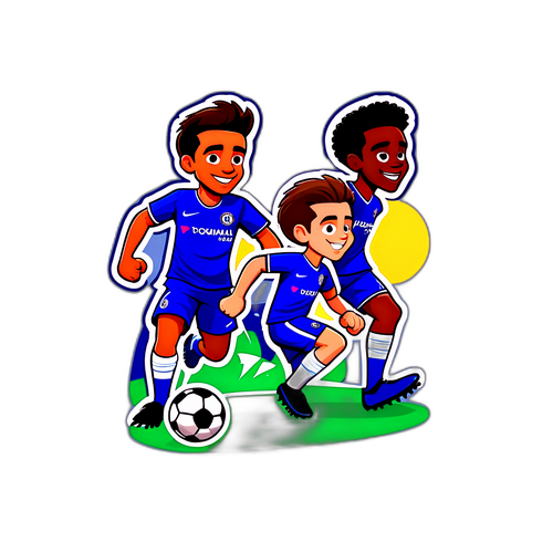 Playful Chelsea FC Cartoon Soccer Players Sticker
