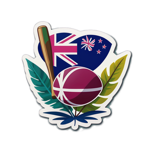 Stiker Bola Rugbi dan Bat Kriket