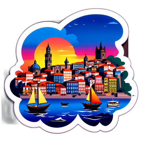 Naklejki z iconiczną panoramą Porto o zachodzie słońca