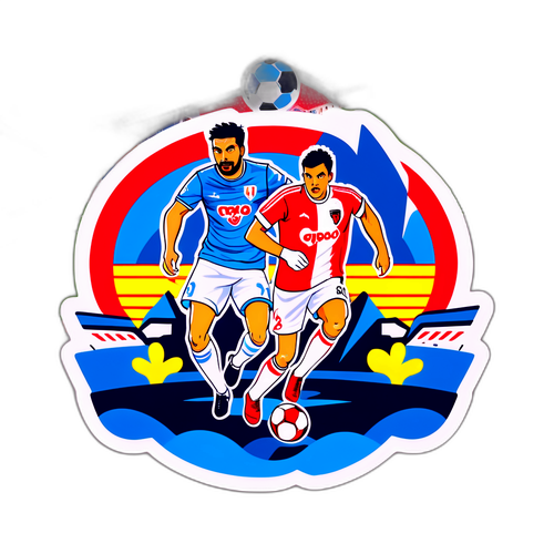 Стикер с игроками Райо Вальекано и Хетафе в действии на фоне стадиона