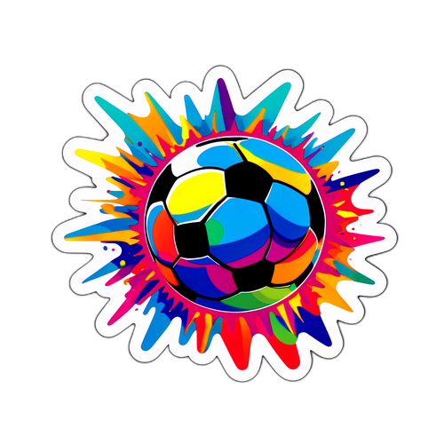 Un sticker cu un fotbal care explodează în culori