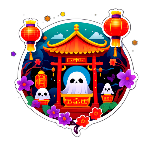 中元節燈籠與祭品貼紙
