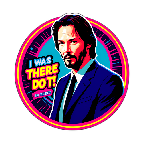 Keanu Reeves w stylu retro z hasłem "Byłem tam, zrób to!" w stylu neonowym
