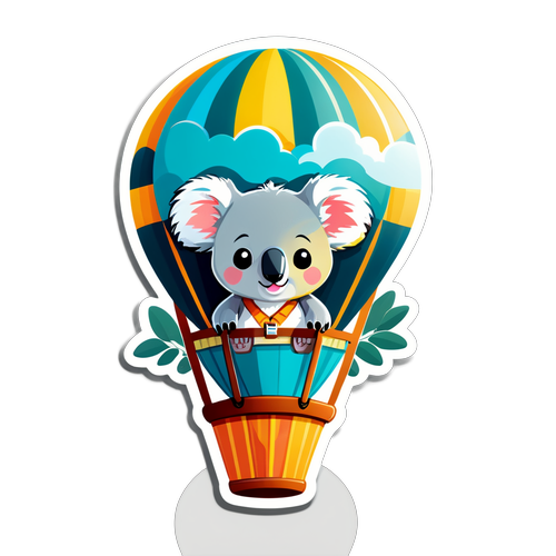 Adventure Awaits! Discover the Adorable Koala Piloting a Hot Air Balloon Over Enchanting Eucalyptus Trees!