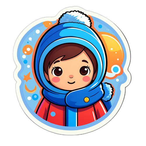 寒さ対策の楽しさを表現したイラストステッカー