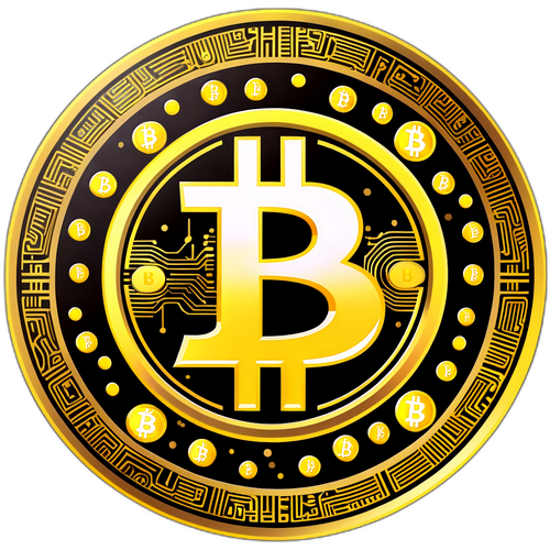 Stylisiertes Bitcoin-Symbol mit digitalen Münzen
