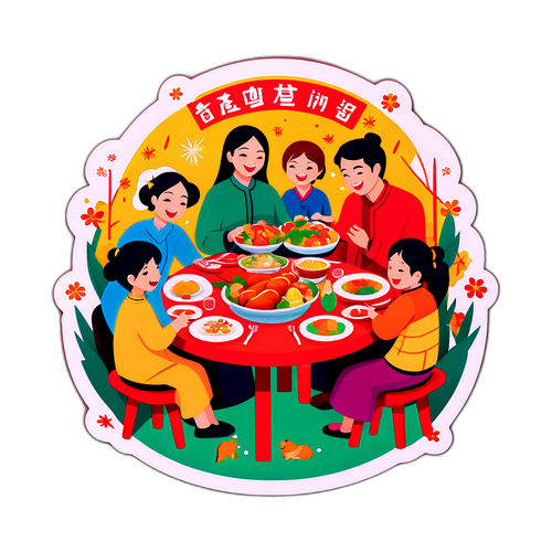 温暖的春节团圆晚宴贴纸