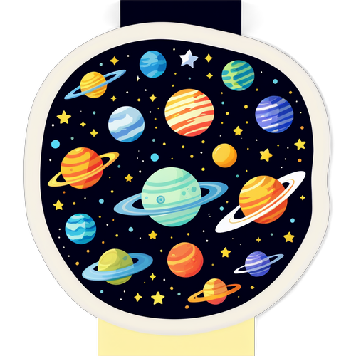 Celestial-Themed Sticker with Planets, Moons, and Shooting Stars
