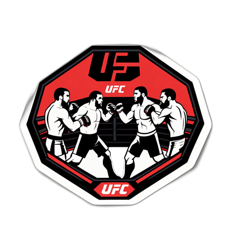 מדבקת אוקטגון UFC עם לוחמים מוכנים לקרב