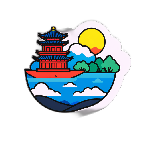 울산의 명소와 날씨 아이콘이 결합된 스티커