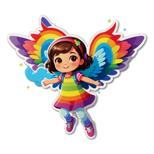 彩虹翅膀小女孩飛翔