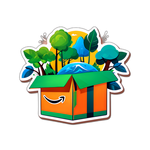 Fortryllende klistremærke af en Amazon-leveringskasse i naturen