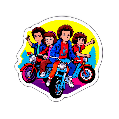 Стикер с персонажами из "Очень странных дел" в ретро-стиле