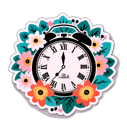 पुरानी अलार्म घड़ी और फूल