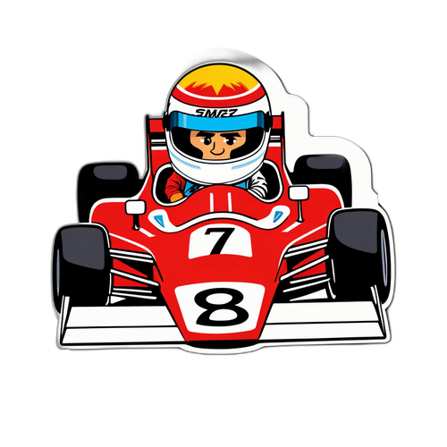 Naklejka z wizerunkiem Jamesa Hunta na torze wyścigowym