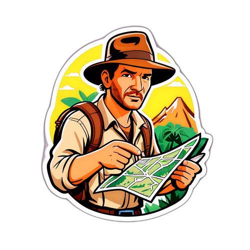 Návrh samolepky inspirovaný filmem 'Indiana Jones'