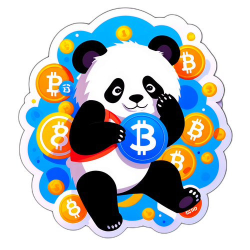 Moderner Aufkleber mit Panda und Bitcoin