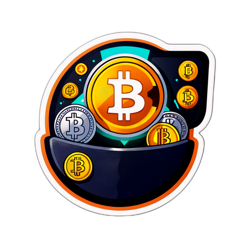 Bitcoin plånbokklistermärke med mynt och digitala säkerhetsikoner