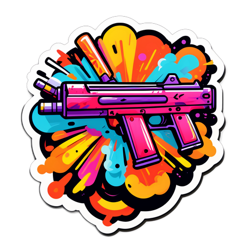 Autocollant illustrant des armes stylisées avec des motifs de graffiti