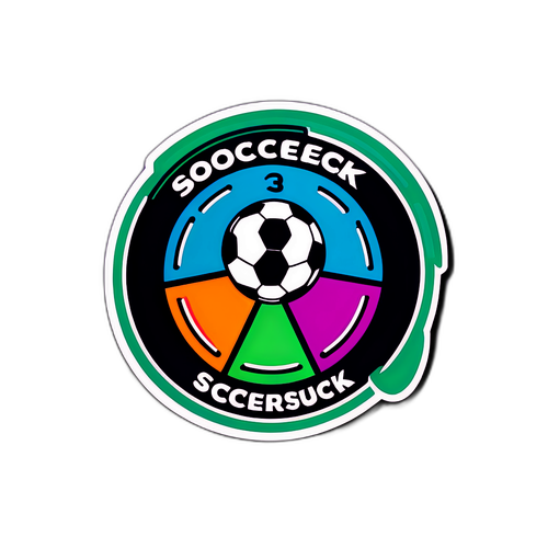 สติกเกอร์คำว่า 'soccersuck' พร้อมโปสเตอร์ทีมฟุตบอลสีสันสดใส