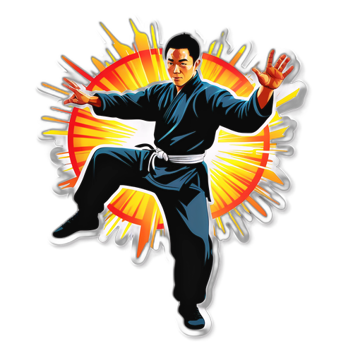 Sticker ni Jet Li na Nagsasagawa ng Martial Arts na Galaw