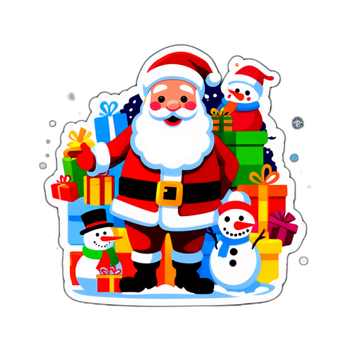 סנטה קלאוס עם מתנות ואיש שלג