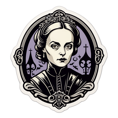 Illustratie van Ilse Koch met duistere, gothic elementen