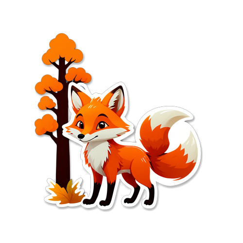 Découvre le Renard Malin de la Forêt Automnale : Un Sticker qui Évoque l'Aventure!