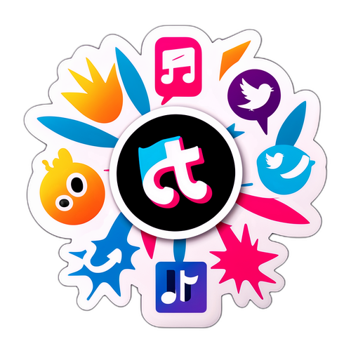 TikTok Collage Klistermärke med Danssteg och Trendiga Hashtags