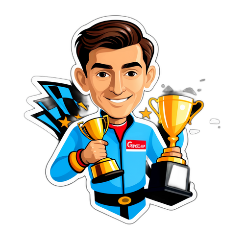 Kreativní nálepka George Russella s trofejí