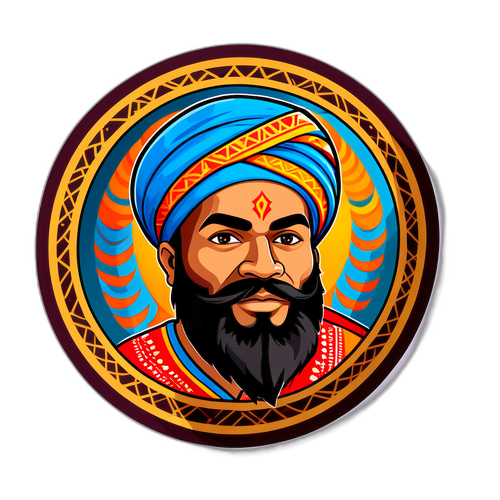 Een sticker met Jashari op de achtergrond van een etnisch textuur, ter viering van culturele diversiteit