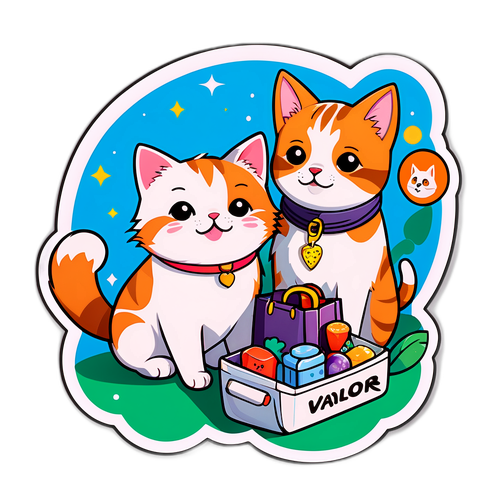 かわいいアニメスタイルの猫と犬のショッピング
